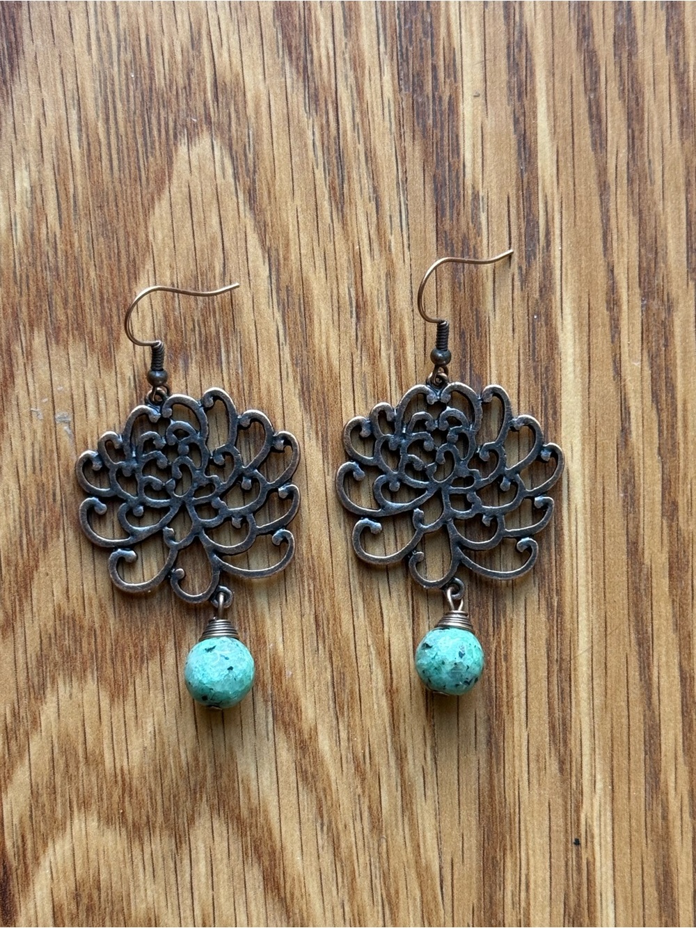 Turquoise boho Bead Floral Filigree Drop Earrings - Women Jewelry